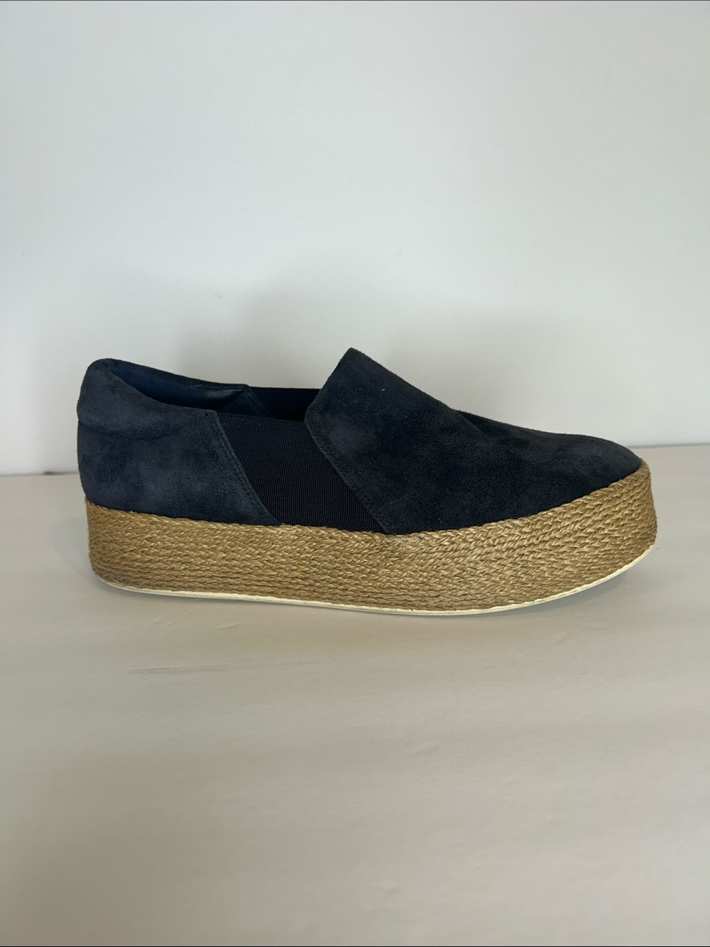 Vince Navy Suede Espadrille Platform Slip-On